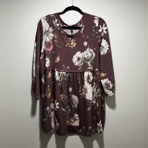 Glitzy Girl Boutique Burgundy Floral Tunic 1X